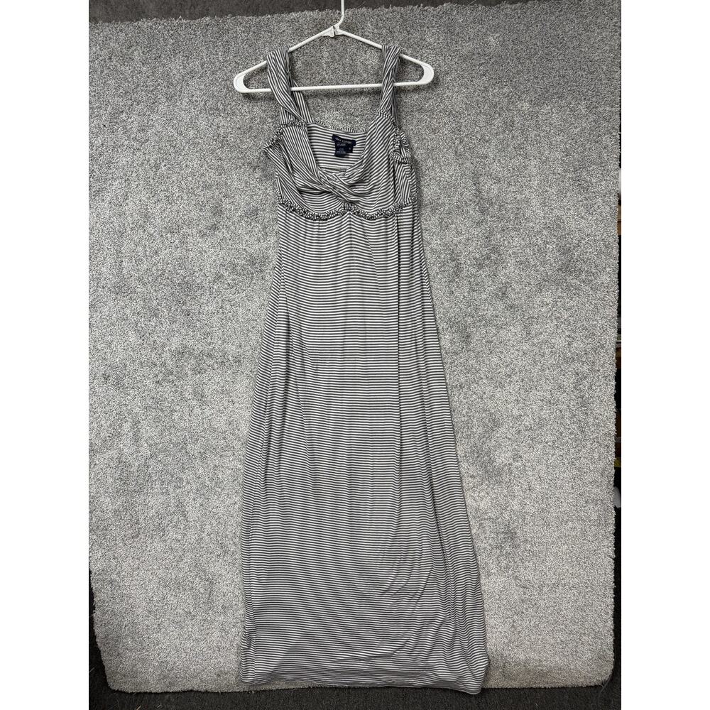 Max Edition Maxi Sundress M Gray Striped Coastal Beachy‎ Resort Preppy Summer